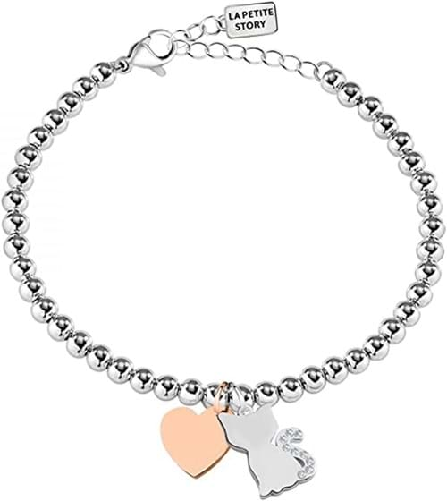 Bracciale in acciaio La Petite Story con cuore e gatto