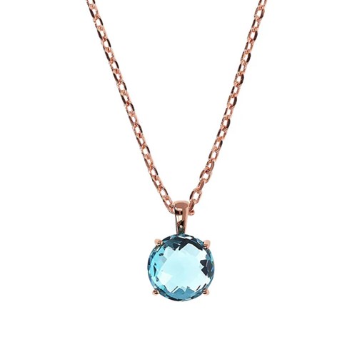 Collana Bronzallure placcata oro rosa 18 carati e ciondolo con pietra azzurra sfaccettata