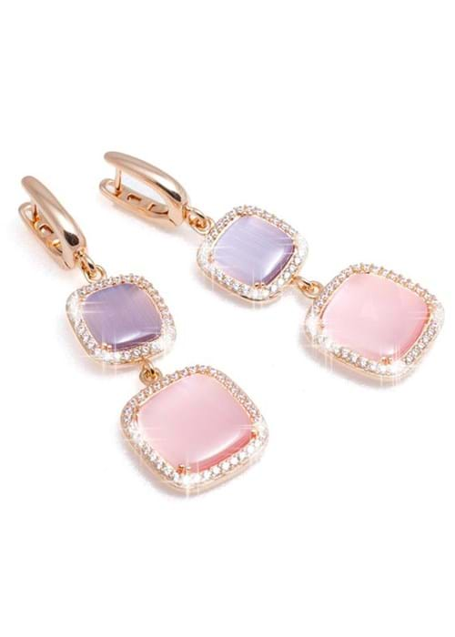 Orecchini Madì pendenti in argento rosé con pietre rosa e color lavanda